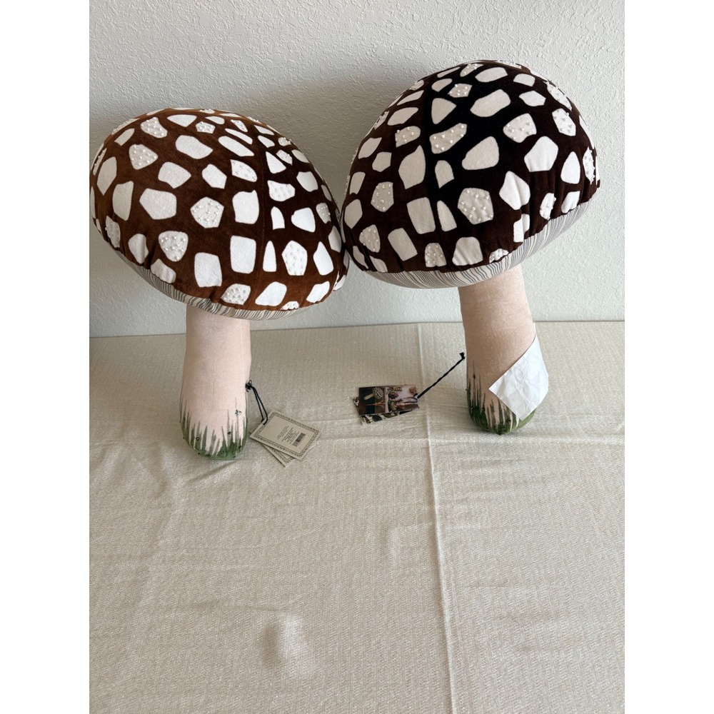 John Derian Target Mushroom Pillow Set of 2 Brown NEW Beaded Velvet Woodland